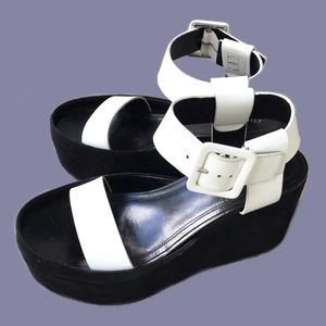 Céline Black & White Leather Suede Platform